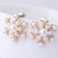 Plastic Pearl Zinc Alloy Earring, with ABS Plastic Pearl, Snowflake, gold color plated, for woman, 18mm 