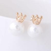 Plastic Pearl Zinc Alloy Earring, with ABS Plastic Pearl, Crown, gold color plated, for woman 