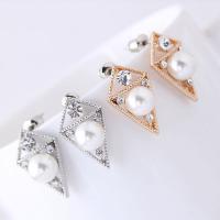 Plastic Pearl Zinc Alloy Earring, with ABS Plastic Pearl, Diamond Shape, plated, for woman & with rhinestone 