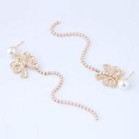Plastic Pearl Zinc Alloy Earring, with ABS Plastic Pearl, Bowknot, gold color plated, Korean style & for woman 