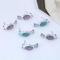 Enamel Zinc Alloy Stud Earring, Bird, platinum color plated, for woman & with rhinestone 