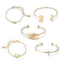 Zinc Alloy Bracelet Set, bangle & bracelet, with 2inch extender chain, Moon, gold color plated, adjustable & for woman & with rhinestone, golden, 60mm, 64mm, 67mm Approx 7 Inch 
