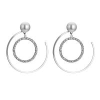 Zinc Alloy Hoop Earring, with Acrylic, Round, silver color plated, for woman & with plastic pearl & with rhinestone, silver color 