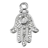 Brass Jewelry Pendants, Hamsa, silver color plated, with rhinestone 3mm Approx 2mm 