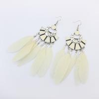 Fashion Feather Earring , Zinc Alloy, Tassel, silver color plated, for woman & enamel 120*36mm 