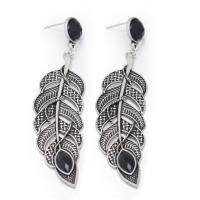 Zinc Alloy Drop Earring, Leaf, antique silver color plated & for woman, black, 165mm 