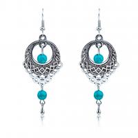 Zinc Alloy Drop Earring, antique silver color plated, for woman & hollow, blue, 63mm 