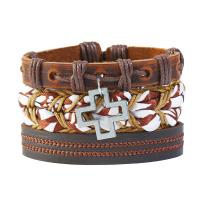 PU Leather Cord Bracelets, Cross, antique silver color plated, three pieces & for woman, 60mm Approx 7.08 Inch 