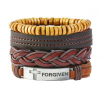 PU Leather Cord Bracelets, antique silver color plated, three pieces & for woman, 60mm Approx 8.6 Inch 