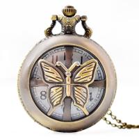 Pocket Watch, Zinc Alloy, Chinese movement, Butterfly, antique brass color plated, Unisex, metallic color plated, 45MM Approx 12 Inch 