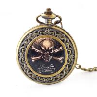 Pocket Watch, Zinc Alloy, Chinese movement, Skull, antique brass color plated, Unisex, metallic color plated Approx 31 Inch 
