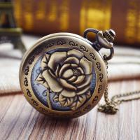 Pocket Watch, Zinc Alloy, with Plastic, Chinese movement, Rose, antique brass color plated, Unisex, metallic color plated, 45MM Approx 12 Inch 