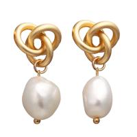 Plastic Pearl Zinc Alloy Earring, gold color plated, for woman & with plastic pearl, golden 