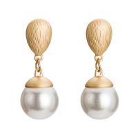 Plastic Pearl Zinc Alloy Earring, gold color plated, for woman & with plastic pearl, golden 