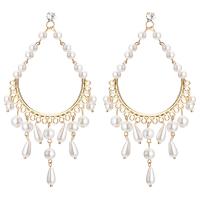 Plastic Pearl Zinc Alloy Earring, gold color plated, for woman & with plastic pearl & with rhinestone, golden 