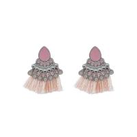 Fashion Tassel Earring, Zinc Alloy, silver color plated, for woman & enamel, pink, 22*29mm 
