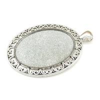 Zinc Alloy Pendant Cabochon Setting, silver color plated, hollow, 43*61mm 