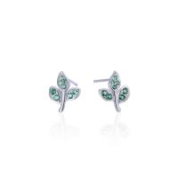 Brass Stud Earring, Leaf, micro pave cubic zirconia & for woman, green, 8.6*11mm 