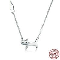 Sterling Silver Jewelry Necklace, 925 Sterling Silver, with 1.2lnch extender chain, Cat, platinum plated, oval chain & for woman Approx 15.7 Inch 