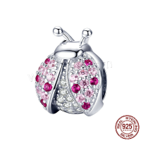 Cubic Zirconia Micro Pave Sterling Silver Bead, 925 Sterling Silver, Ladybug, platinum plated, micro pave cubic zirconia & for woman Approx 1-5mm 