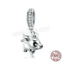 Sterling Silver Animal Pendants, 925 Sterling Silver, Pig, real silver plated, micro pave cubic zirconia & for woman & enamel Approx 1-5mm 