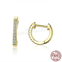 Sterling Silver Huggie Hoop Earring, 925 Sterling Silver, Donut, real gold plated, micro pave cubic zirconia & for woman, 13mm 