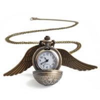 Pocket Watch, Zinc Alloy, with Plastic, Chinese movement, Wing Shape, antique brass color plated, Unisex, metallic color plated, 27MM Approx 15 Inch 