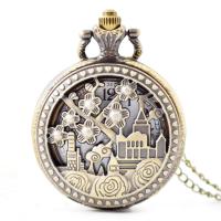 Pocket Watch, Zinc Alloy, with Plastic, Chinese movement, Building, antique brass color plated, Unisex & hollow, metallic color plated, 40MM Approx 31 Inch 