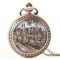 Pocket Watch, Zinc Alloy, with Plastic, Chinese movement, Train, antique brass color plated, Unisex, metallic color plated, 47MM Approx 19 Inch 