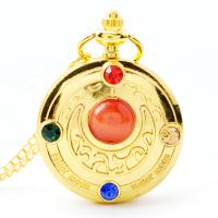 Pocket Watch, Zinc Alloy, with Gemstone & Plastic, Chinese movement, gold color plated, for woman, metallic color plated, 35MM Approx 19 Inch 