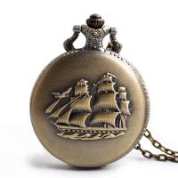 Pocket Watch, Zinc Alloy, with Plastic, Chinese movement, Sail Boat, antique brass color plated, vintage & for man, metallic color plated, 47MM Approx 31 Inch 