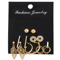 Zinc Alloy Stud Earring, Stud Earring & earring, gold color plated, 6 pieces & for woman & hollow, golden, 9mm, 10mm, 20mm, 25mm, 30mm 
