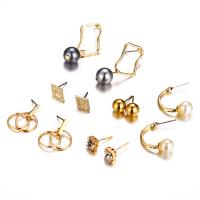 Plastic Pearl Zinc Alloy Earring, Stud Earring & earring, gold color plated, 6 pieces & for woman & with plastic pearl & with rhinestone, golden, 6mm, 8mm, 11mm, 25mm, 26mm, 40mm 