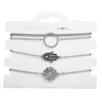 Zinc Alloy Bracelet Set, bracelet, with 2inch extender chain, silver color plated, 4 pieces & for woman & hollow, silver color Approx 8 Inch 