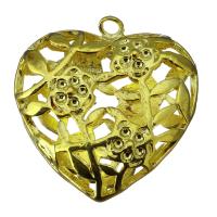 Brass Heart Pendants, gold color plated, hollow 1mm Approx 2mm 