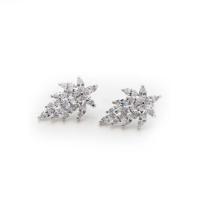 Brass Stud Earring, Polygon, silver color plated, for woman & with cubic zirconia, 20*15mm 