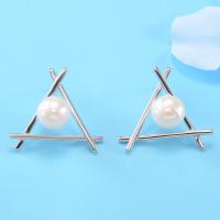 Sterling Silver Stud Earring, Brass, Triangle, for woman, white, 28.6mm,9.76mm 