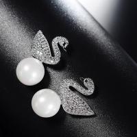 Zinc Alloy Drop Earring, sterling silver post pin, Swan, plated, micro pave cubic zirconia & for woman 17*11mm 