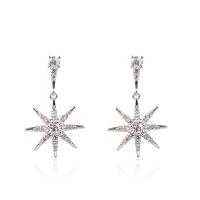 Zinc Alloy Drop Earring, sterling silver post pin, Eight Point Star, silver color plated, micro pave cubic zirconia & for woman, 26*15mm 