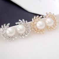Plastic Pearl Zinc Alloy Earring, plated, for woman & with cubic zirconia 19*13mm 