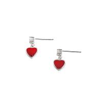 Sterling Silver Drop Earring, Brass, Heart, for woman & enamel, red, 17*10mm 