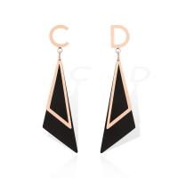 Zinc Alloy Asymmetric Earrings, stainless steel post pin, Triangle, plated, for woman, black, 55mm 