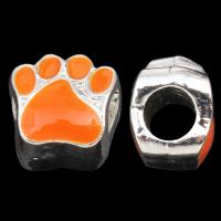 Enamel Zinc Alloy European Beads, Footprint, silver color plated, without troll, orange Approx 5mm 