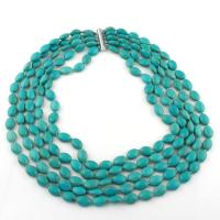 Turquoise Jewelry Necklace, Synthetic Turquoise, zinc alloy slide clasp, Flat Oval, platinum color plated Approx 18.5-23.5 Inch 