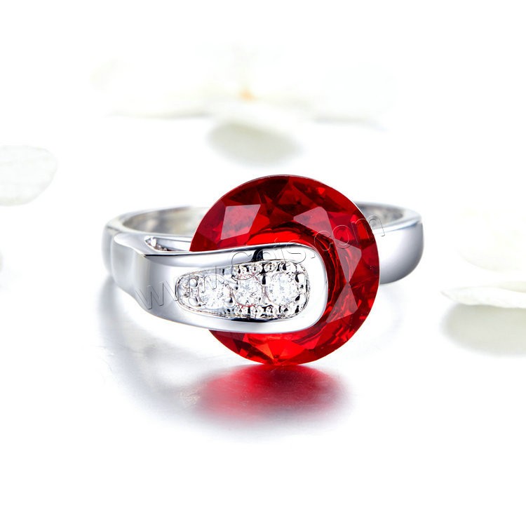 cristal anillo de dedo de latón, metal, con Cristal, Redondo aplanado, chapado en platina real, diverso tamaño para la opción & para mujer & facetas & con diamantes de imitación, 3mm, 12mm, tamaño:6-8, Vendido por UD