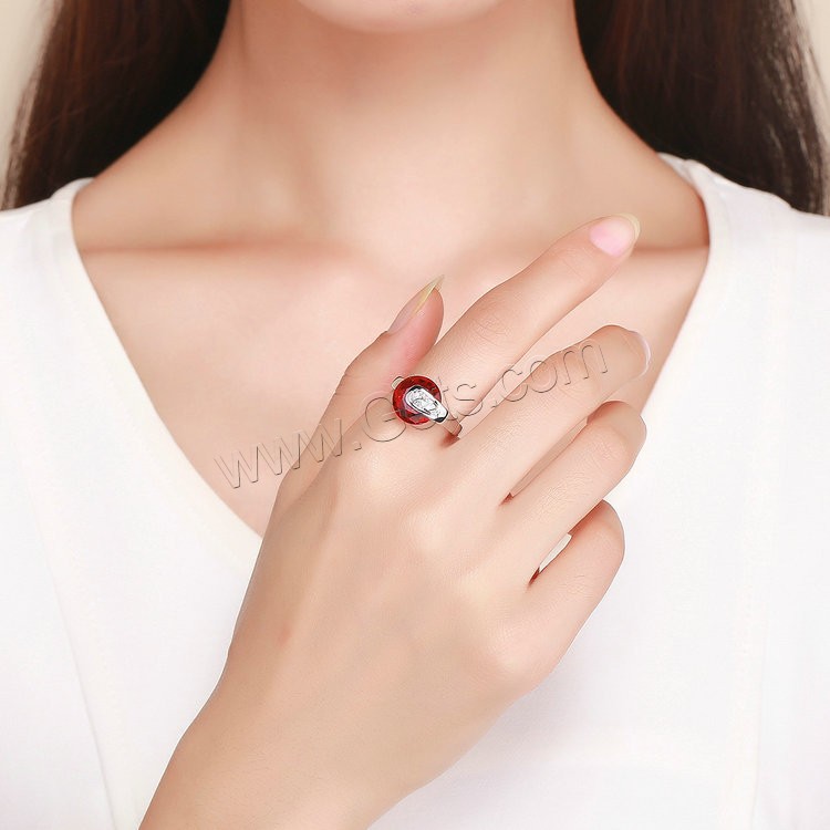 Kristall Messing Finger Ring, mit Kristall, flache Runde, platiniert, verschiedene Größen vorhanden & für Frau & facettierte & mit Strass, 3mm, 12mm, Größe:6-8, verkauft von PC
