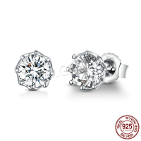 925 Sterling Silver Stud Earring, Flat Round, platinum plated, for woman & with cubic zirconia, 6mm 