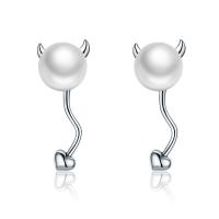 Sterling Silver Stud Earring, 925 Sterling Silver, with Plastic Pearl, Spirit, real silver plated, for woman, 20mm 