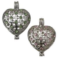 Pregnant Ball Locket Pendant, Brass, Heart, silver color plated, with rhinestone & hollow Approx 