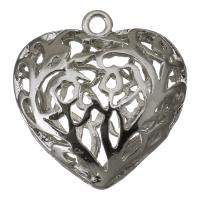 Colgantes de corazón de latón, metal, chapado en color de plata, hueco, 25x26x13mm, agujero:aproximado 2.5mm, Vendido por UD
